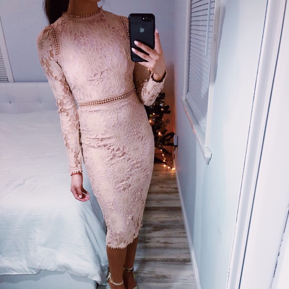 dusty pink lace midi dress